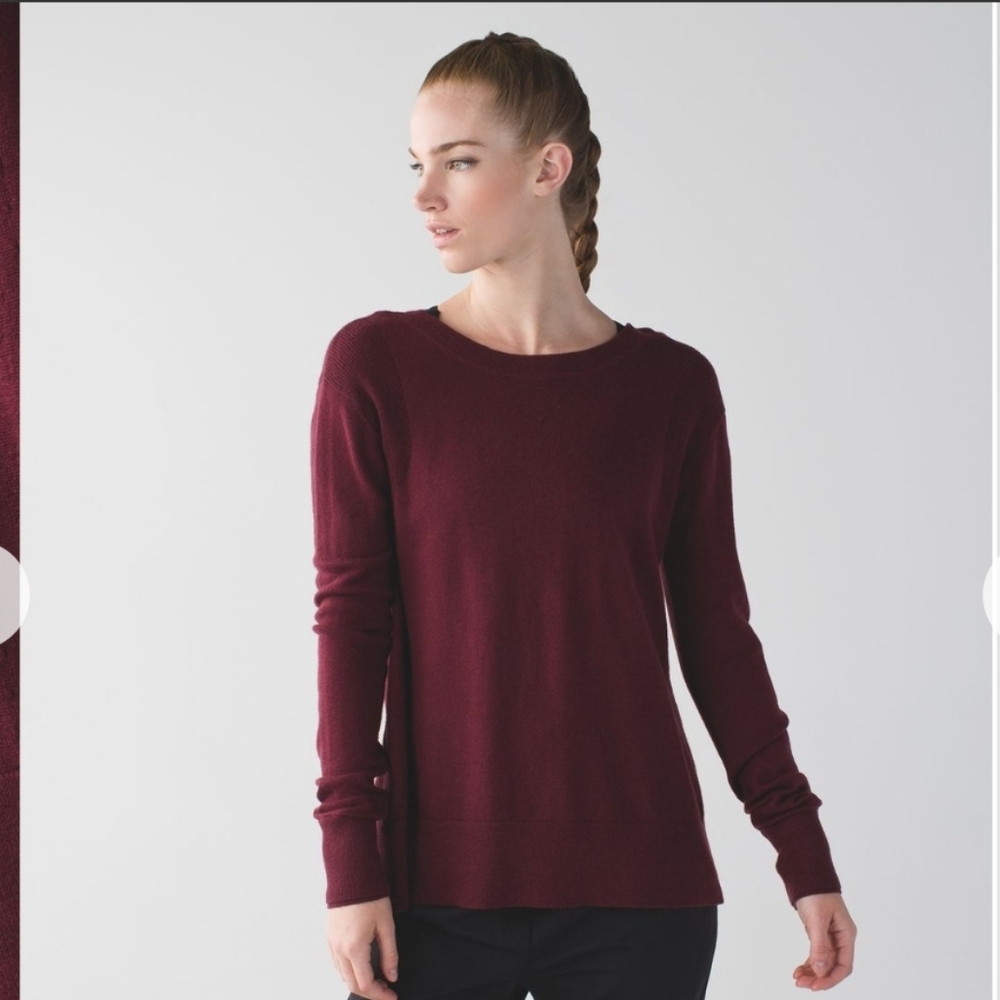 Lululemon Sunset Savasana Womens Sweater Size 10 Burgandy Open Back Pull…